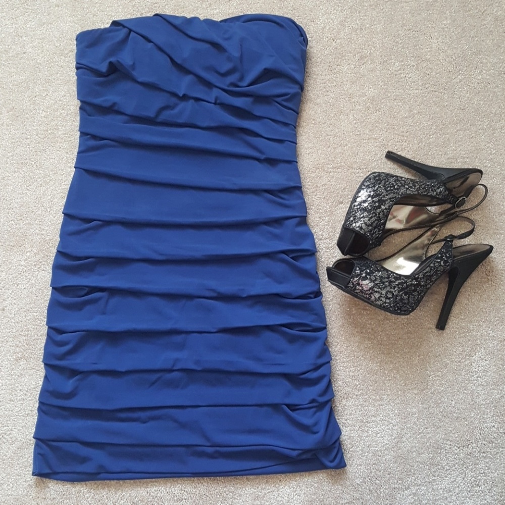 💐Blue Strapless Dress